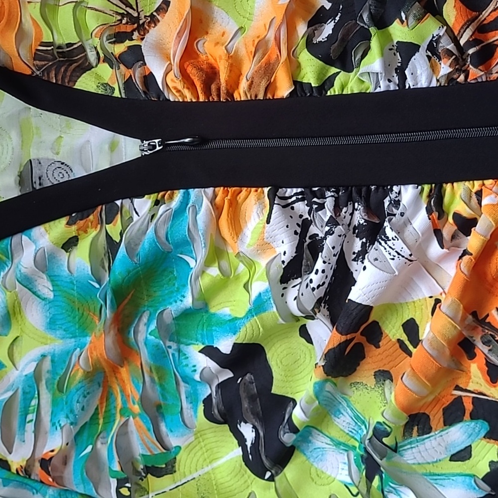 Joseph Ribkoff Vibrant Print Zipper Blouse Jacket Top Black Trim - Picture 8 of 9